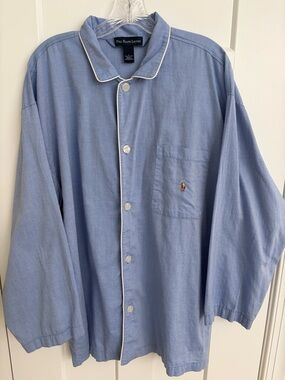 Polo Ralph Lauren Pajama Sleep Shirt Top Men's Large Blue Cotton Button Front